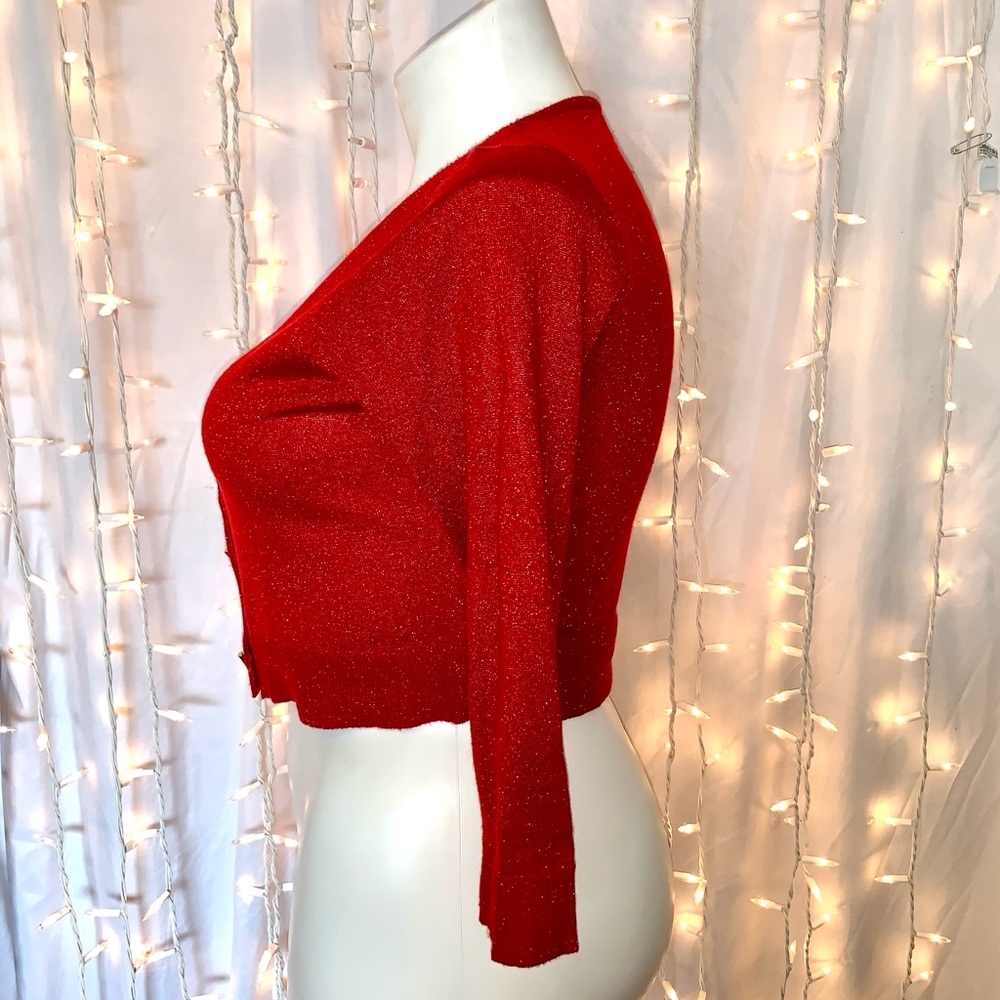 CALVIN KLEIN ⭐️ Red Shimmer & Sparkle Crop Sweater - Picture 6 of 9